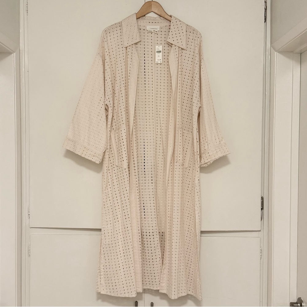 NWT Anthropologie Cream Collared Eyelet Duster - One Size